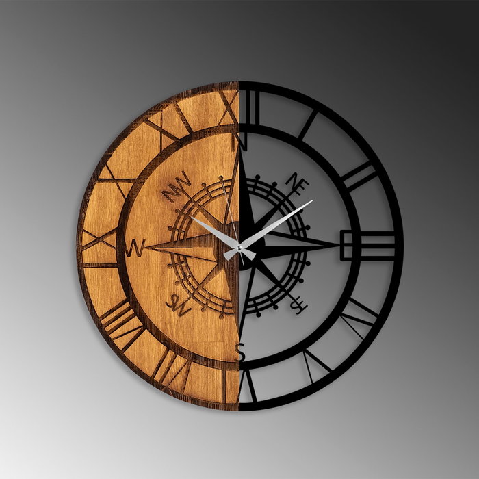 Wallity Reloj de Pared Decorativo de Madera en Nogal y Negro